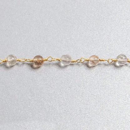 4.5mm Rutilated Quartz plain round Gold plated Chain by the foot 26 beads