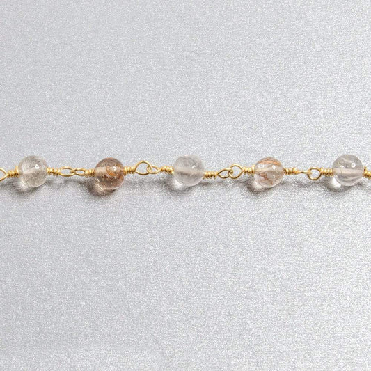 4.5mm Rutilated Quartz plain round Gold plated Chain by the foot 26 beads