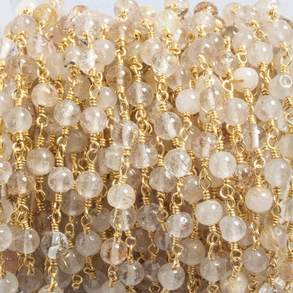 4.5mm Rutilated Quartz plain round Gold plated Chain by the foot 26 beads