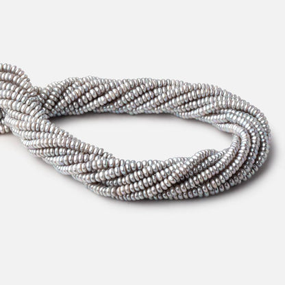 4.5mm Silver Center Drilled Button Freshwater Pearls 15 inch 169 Beads AAA