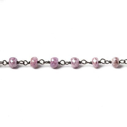 4.5mm Silverite Pink Sapphire rondelle Oxidized .925 Silver Chain by the foot 36 pieces