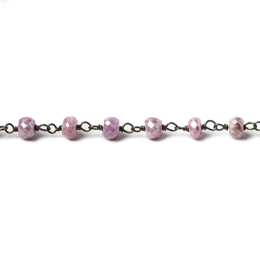 4.5mm Silverite Pink Sapphire rondelle Oxidized .925 Silver Chain by the foot 36 pieces