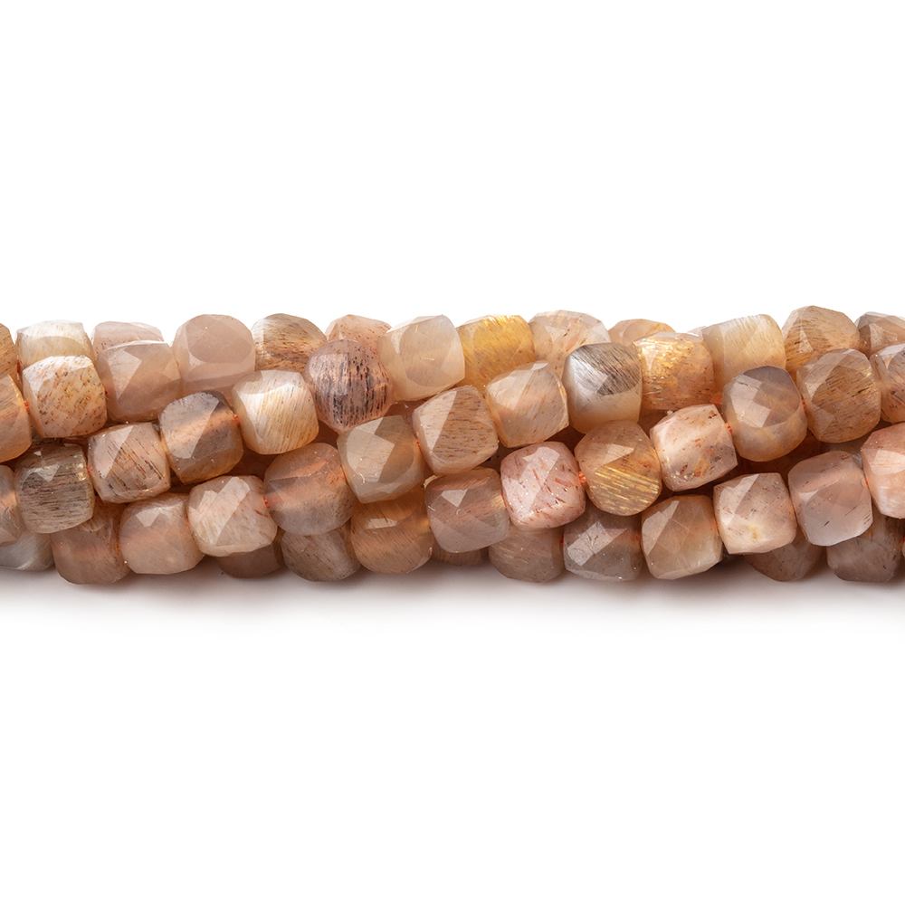 4.5mm Sunstone & Moonstone Micro Faceted Cube Beads 12 inch 70 pieces