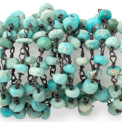 4.5mm Turquoise Faceted Rondelles on Black Gold over .925 Silver Chain