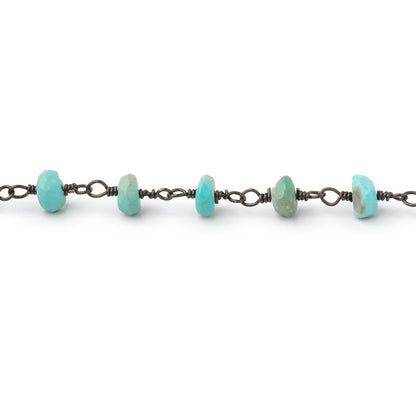 4.5mm Turquoise Faceted Rondelles on Black Gold over .925 Silver Chain