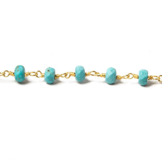 4.5mm Turquoise Magnesite facet rondelle Gold plated Chain by the foot 32pc