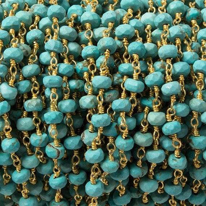 4.5mm Turquoise Magnesite facet rondelle Gold plated Chain by the foot 32pc