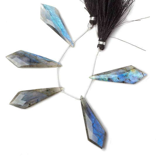 45x15x6mm Labradorite top drilled faceted Kite beads 4 inch 5 pieces AA