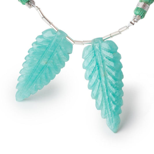 45x18mm Amazonite Carved Leaf Focal Set of 2 Beads