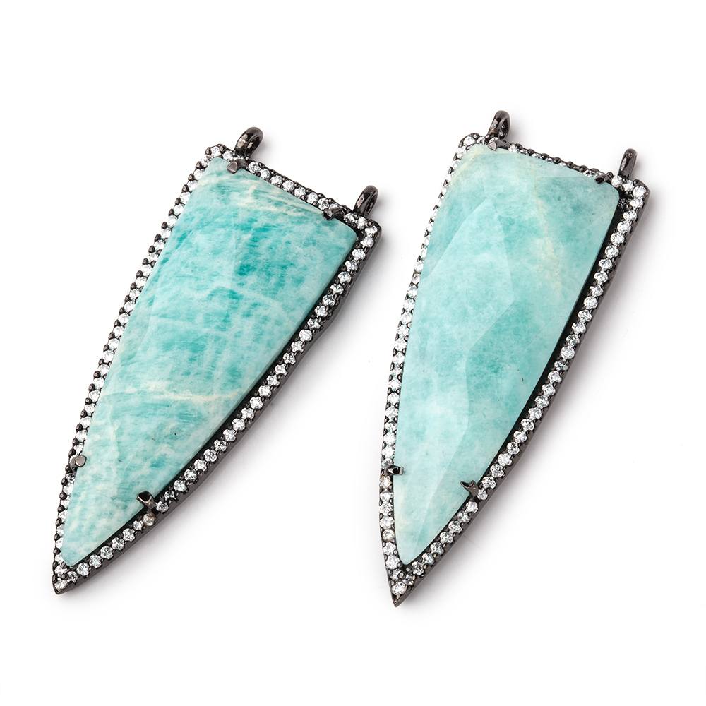 45x18mm Black Gold Bezel CZ & Amazonite Faceted Point Pendant 1 focal bead