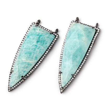 45x18mm Black Gold Bezel CZ & Amazonite Faceted Point Pendant 1 focal bead