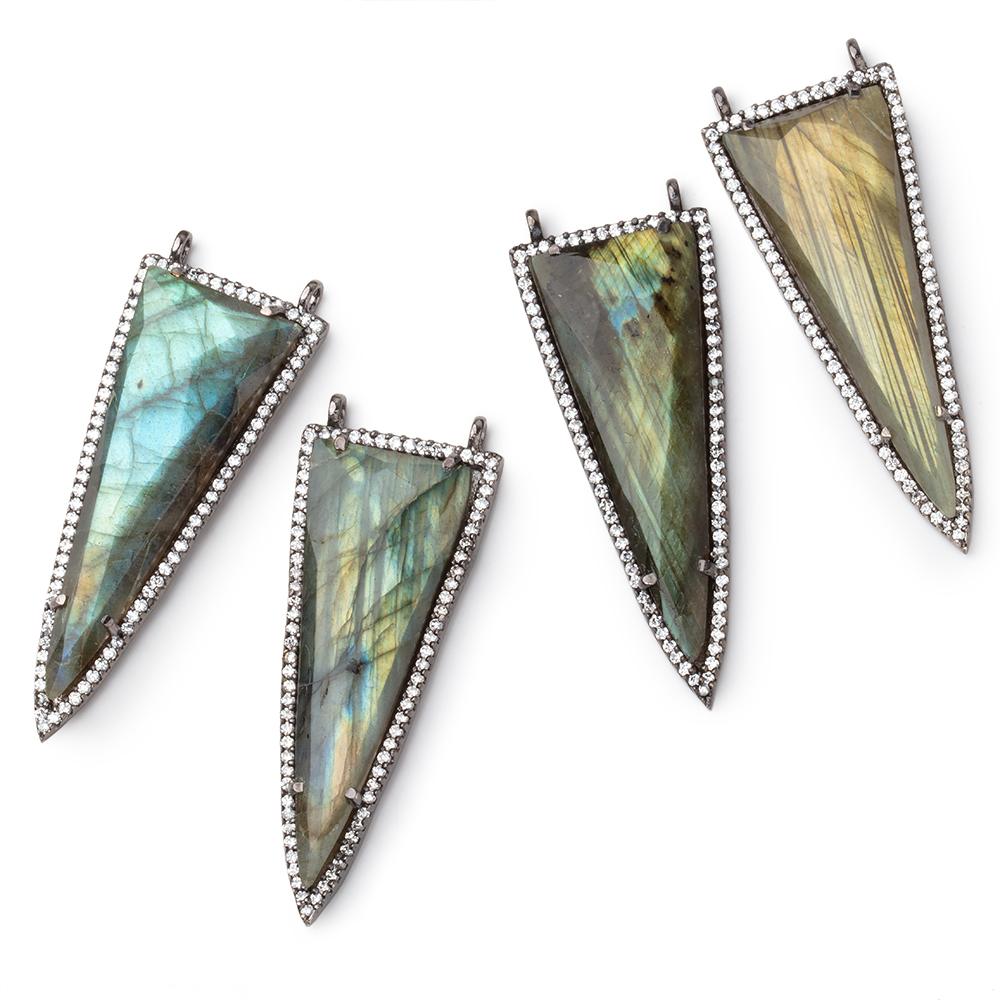 45x18mm Black Gold CZ Bezel Set Labradorite Faceted Point Focal 1 piece