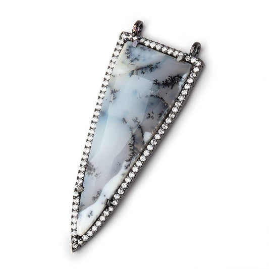 45x18mm Black Gold CZ Bezel Dendritic Opal Faceted Point 1 Connector