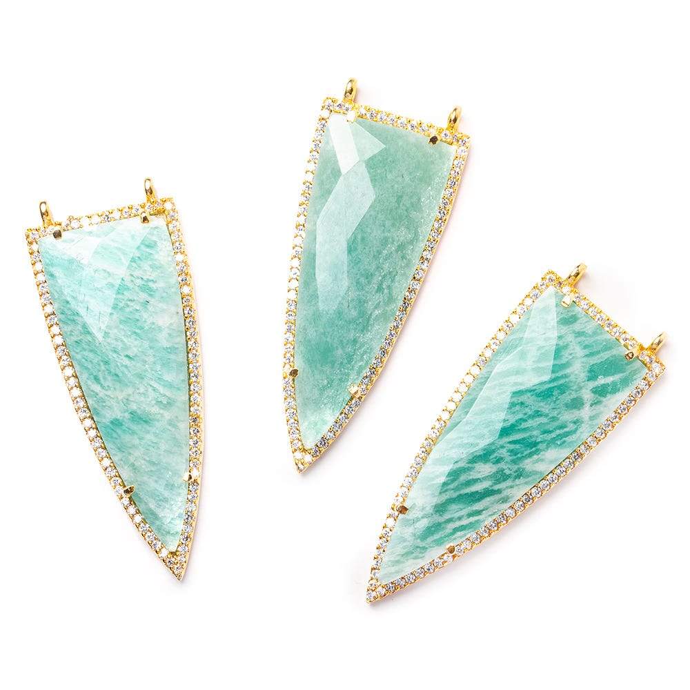 45x18mm Vermeil Bezel CZ & Amazonite Faceted Point Pendant 1 focal bead