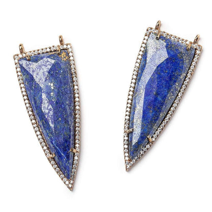 45x18mm Rose Gold Bezel CZ & Lapis Lazuli Faceted Point Pendant 1 focal bead