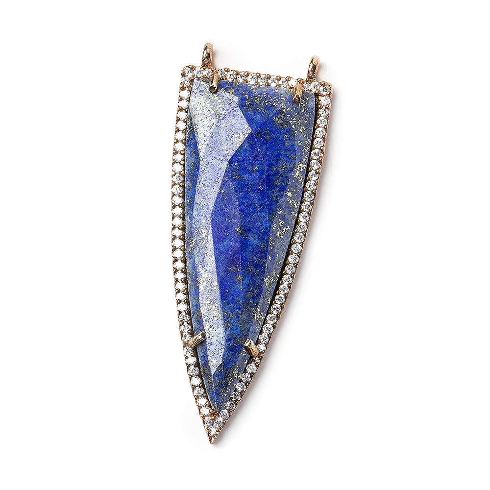 45x18mm Rose Gold Bezel CZ & Lapis Lazuli Faceted Point Pendant 1 focal bead
