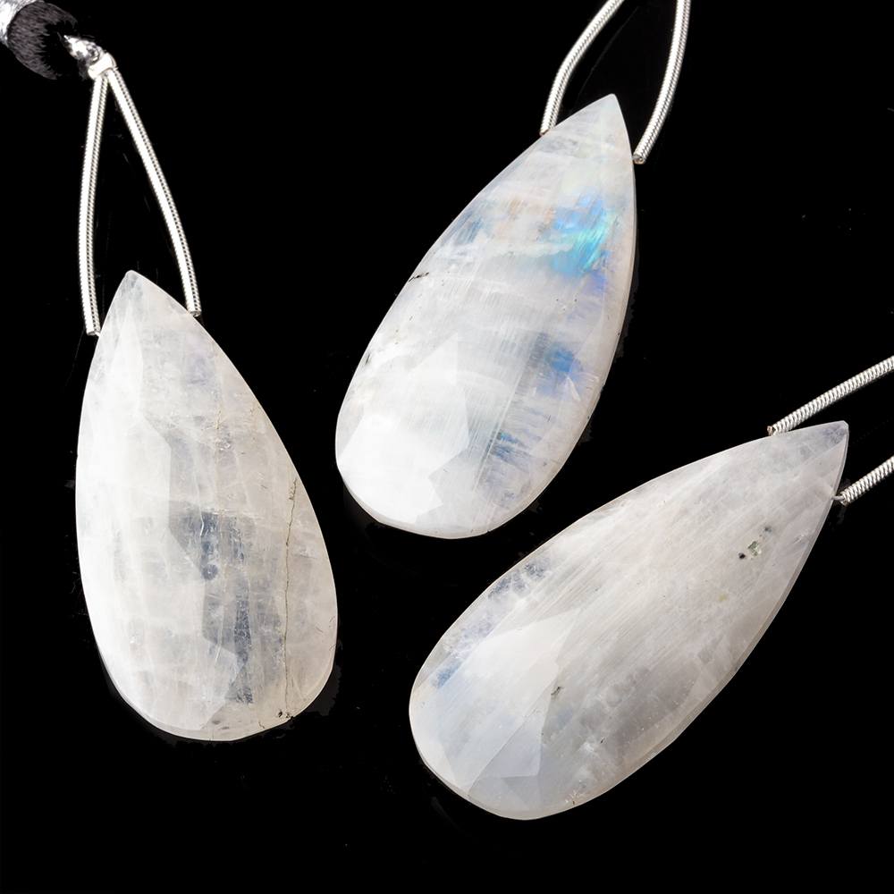 45x20mm Rainbow Moonstone Faceted Pear Focal Bead 1 piece