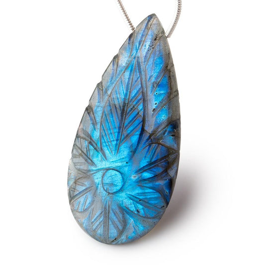 45x22mm Blue Flash Labradorite Carved Pear Focal 1 Bead