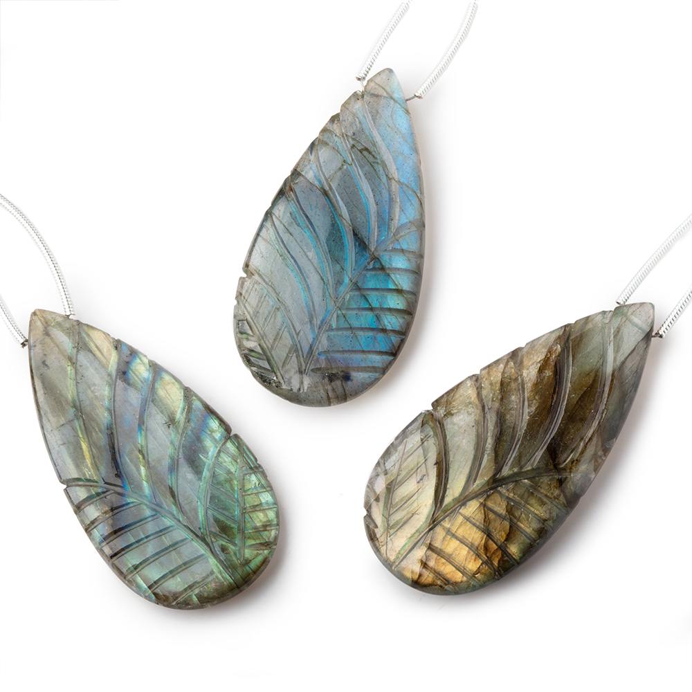 45x22mm Multi Color Labradorite Carved Pear Focal 1 Bead