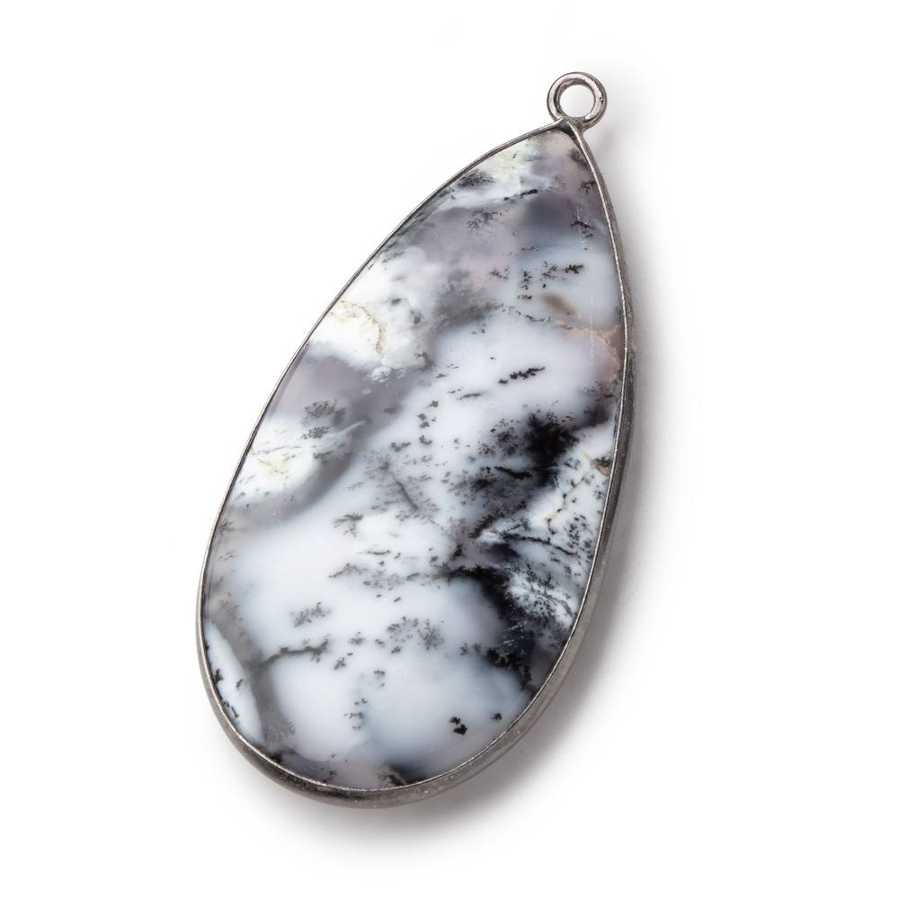 45x23mm Black Gold Bezel Dendritic Opal Plain Pear Pendant 1 Piece