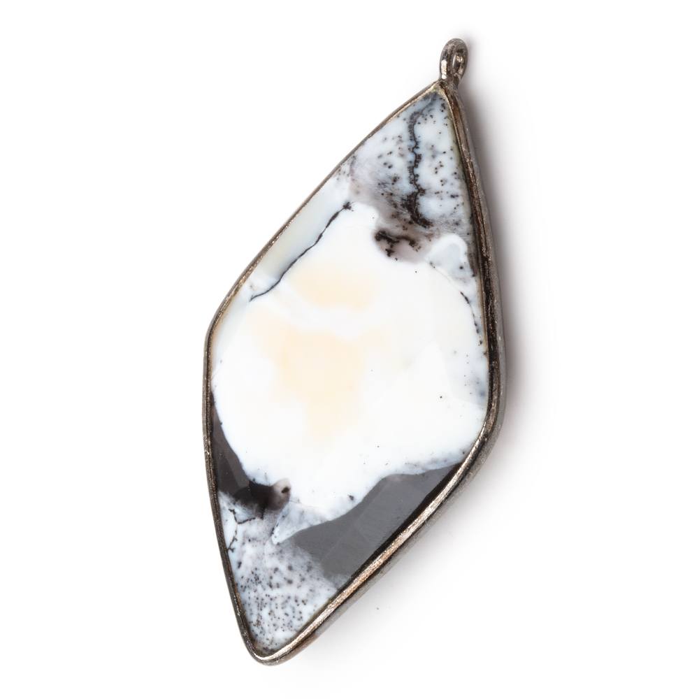 Black Gold .925 Bezel Opaque Dendritic Opal faceted Kite Pendant