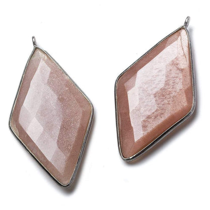 45x24mm Black Gold .925 Bezel Peach Moonstone faceted Kite Pendant 1 piece