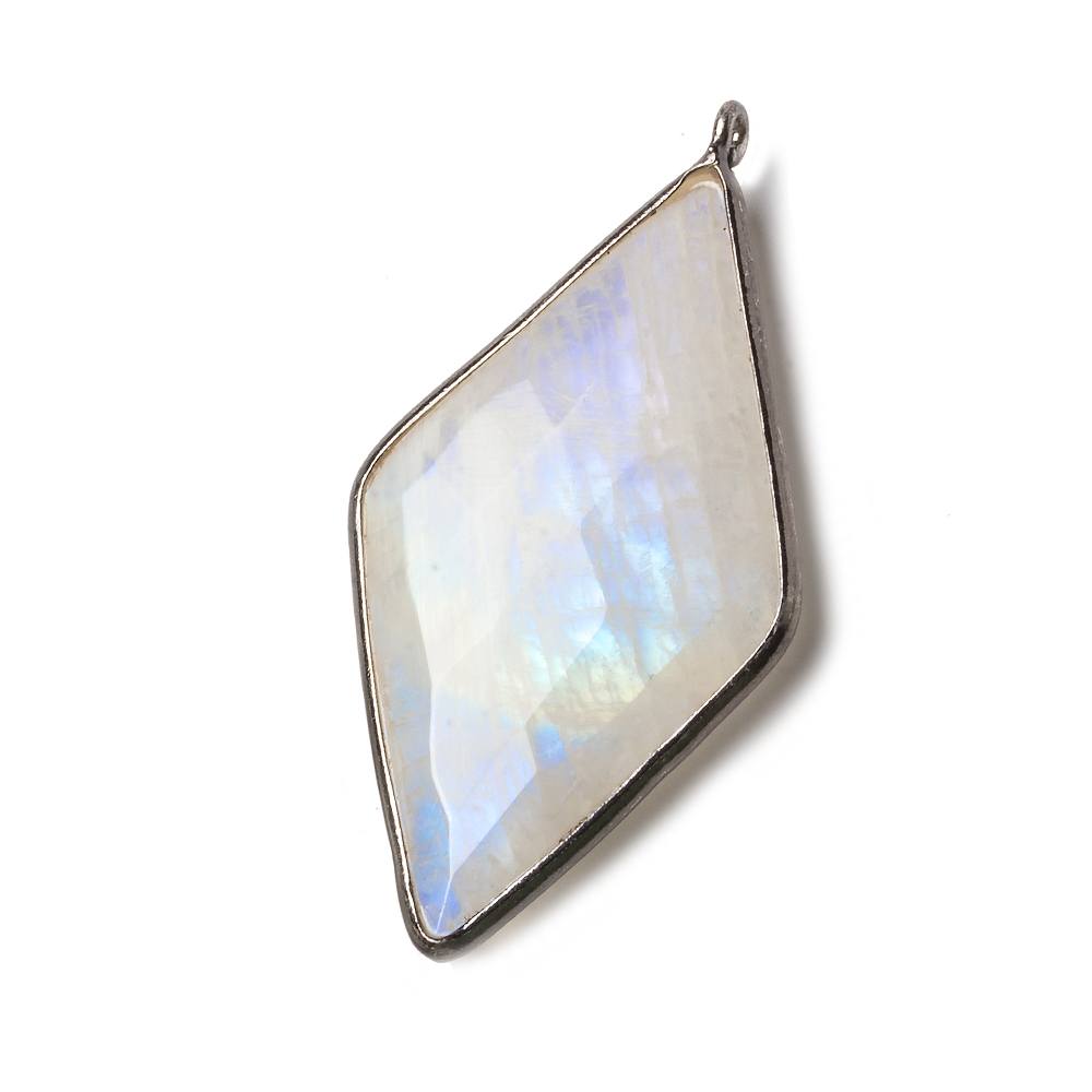 44x25mm Black Gold .925 Bezel Rainbow Moonstone faceted Kite Pendant 1 piece