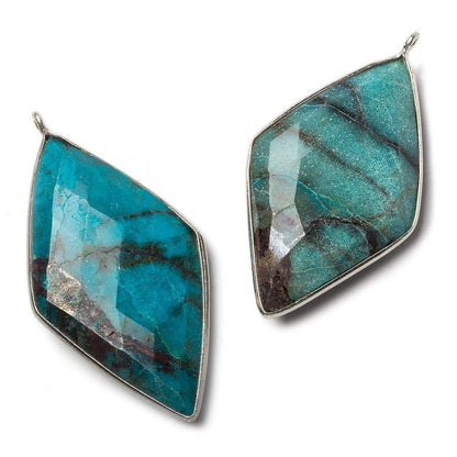 45x24mm Silver Bezel Chrysocolla faceted Kite Pendant 1 piece