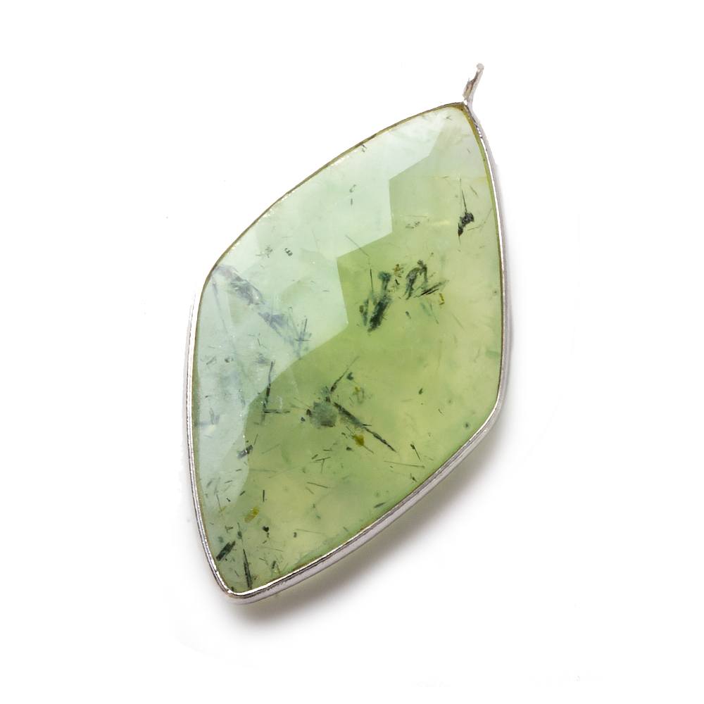 45x24mm Silver Bezel Prehnite faceted Kite Pendant 1 piece