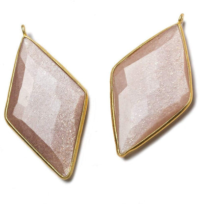 45x24mm Vermeil Bezel Peach Moonstone faceted Kite Pendant 1 piece