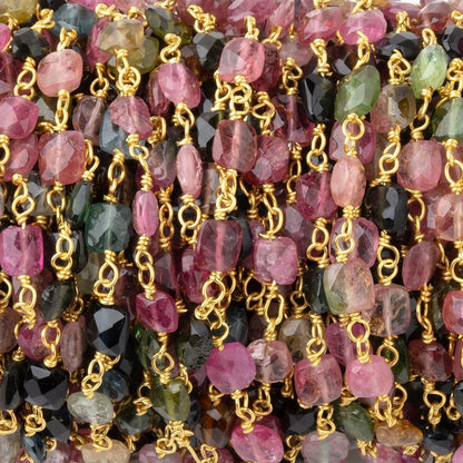 4.5x4mm Multi Color Tourmaline Faceted Rectangles on Vermeil Chain