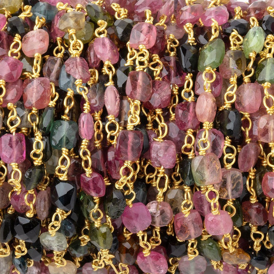 4.5x4mm Multi Color Tourmaline Faceted Rectangles on Vermeil Chain