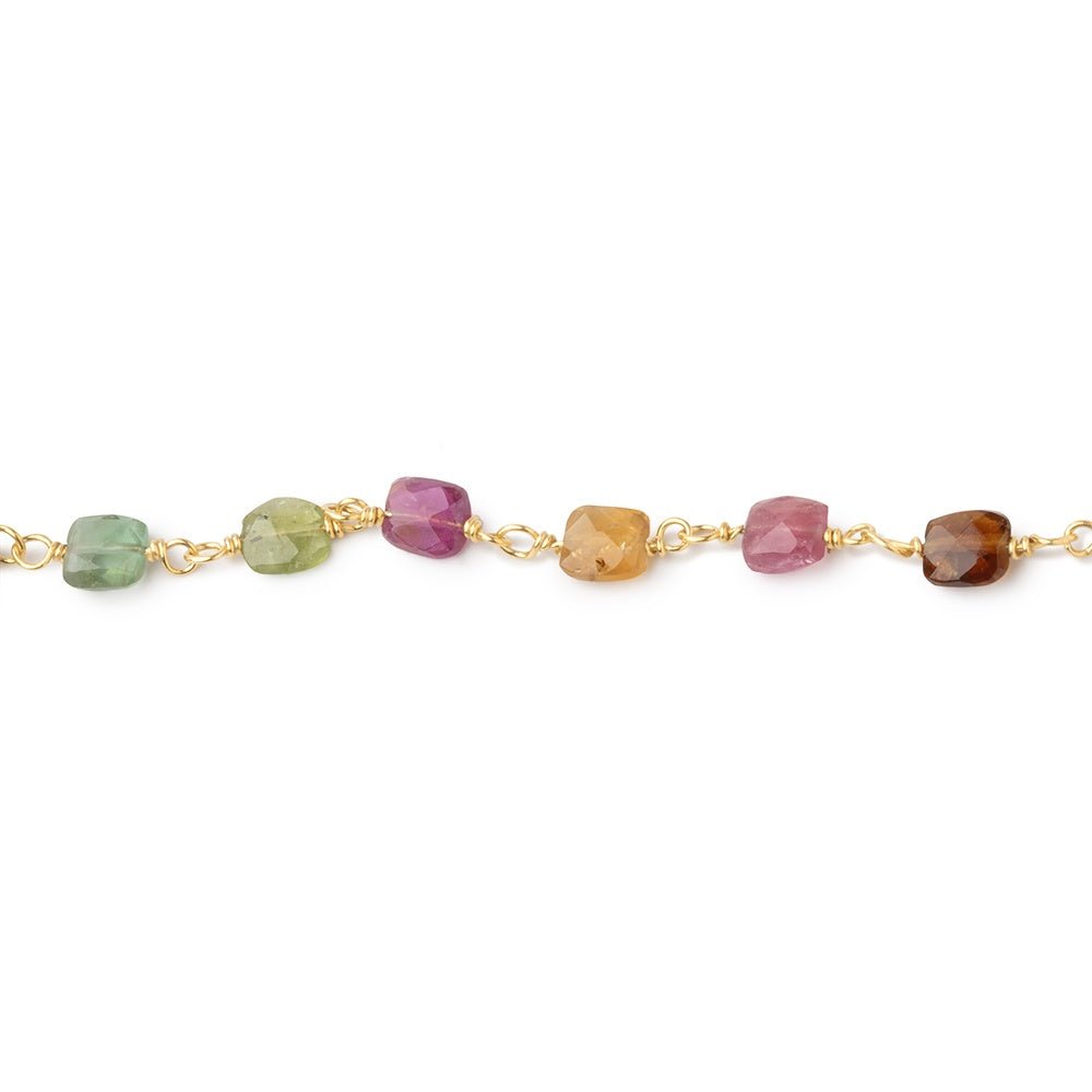 4.5x4mm Multi Color Tourmaline Faceted Rectangles on Vermeil Chain