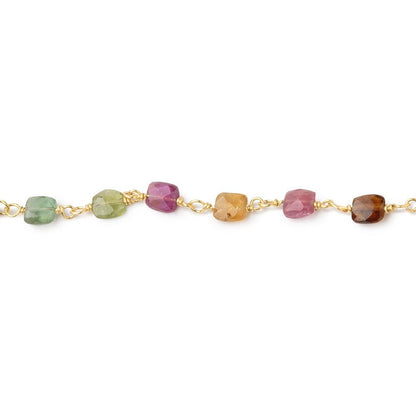 4.5x4mm Multi Color Tourmaline Faceted Rectangles on Vermeil Chain
