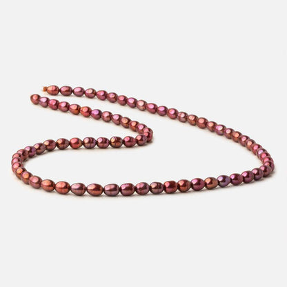 5x4.5-5.5x4.5mm Tri Color Red straight drilled Oval freshwater pearls 15 inch 74 pieces A