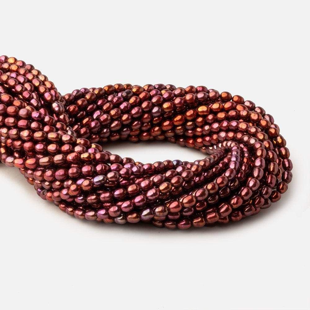 5x4.5-5.5x4.5mm Tri Color Red straight drilled Oval freshwater pearls 15 inch 74 pieces A