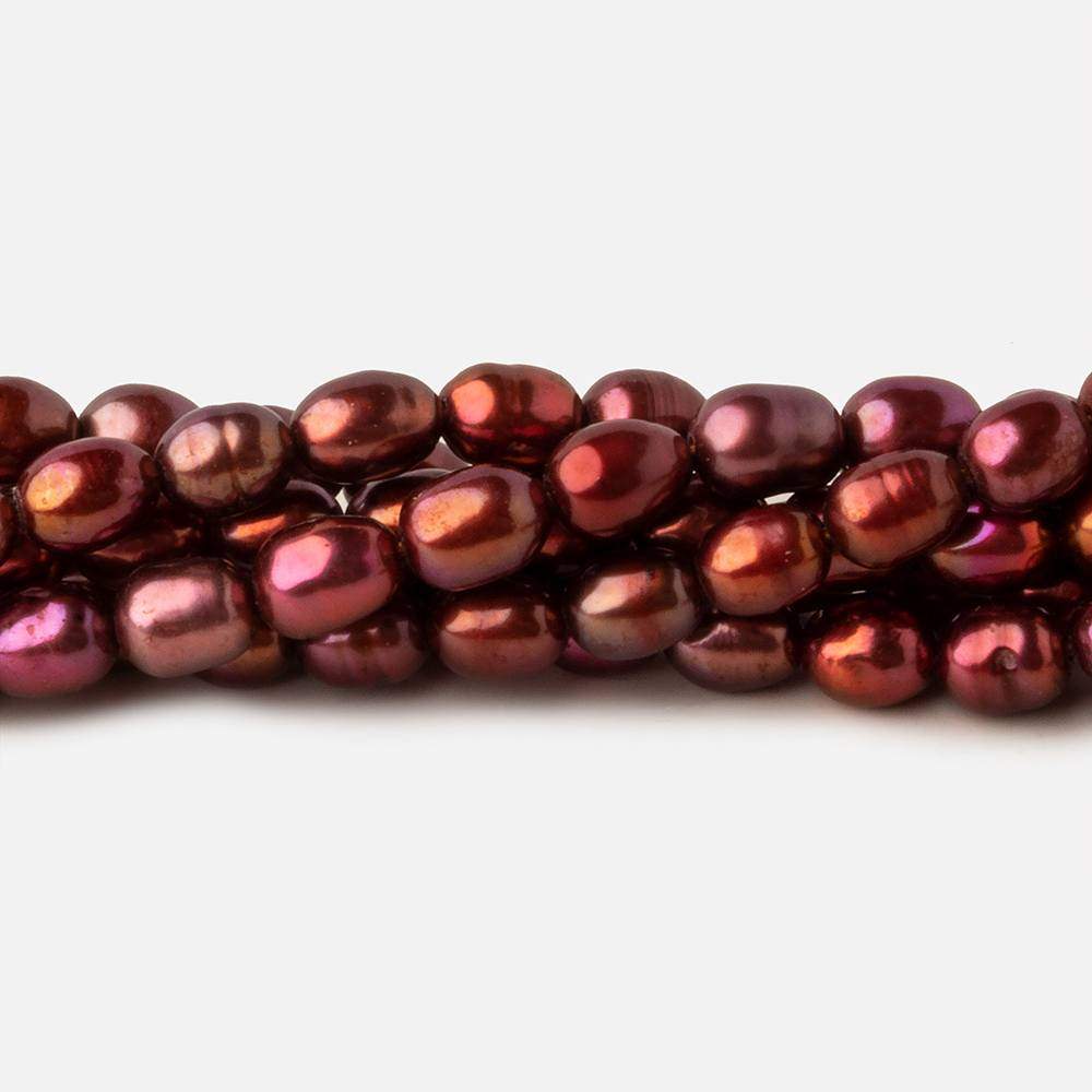 5x4.5-5.5x4.5mm Tri Color Red straight drilled Oval freshwater pearls 15 inch 74 pieces A