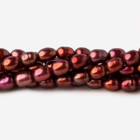 5x4.5-5.5x4.5mm Tri Color Red straight drilled Oval freshwater pearls 15 inch 74 pieces A