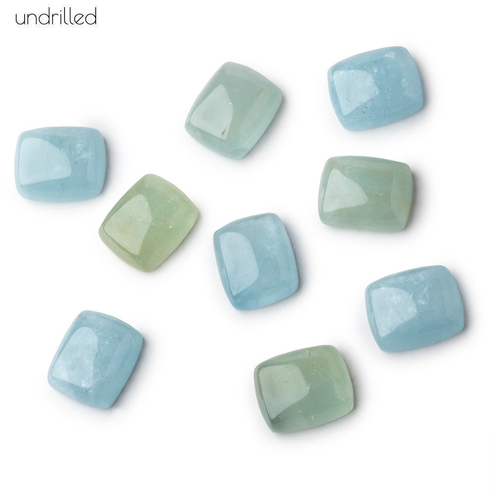 14x10mm Multi Color Aquamarine Plain Cushion Cabochon Focal Beads - Undrilled