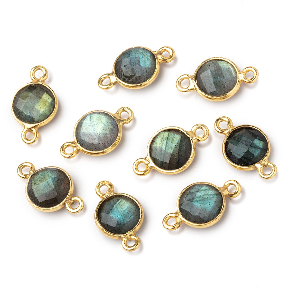 9mm Vermeil Bezel Labradorite Faceted Coin Connector 1 piece