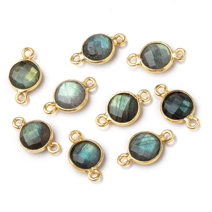9mm Vermeil Bezel Labradorite Faceted Coin Connector 1 piece