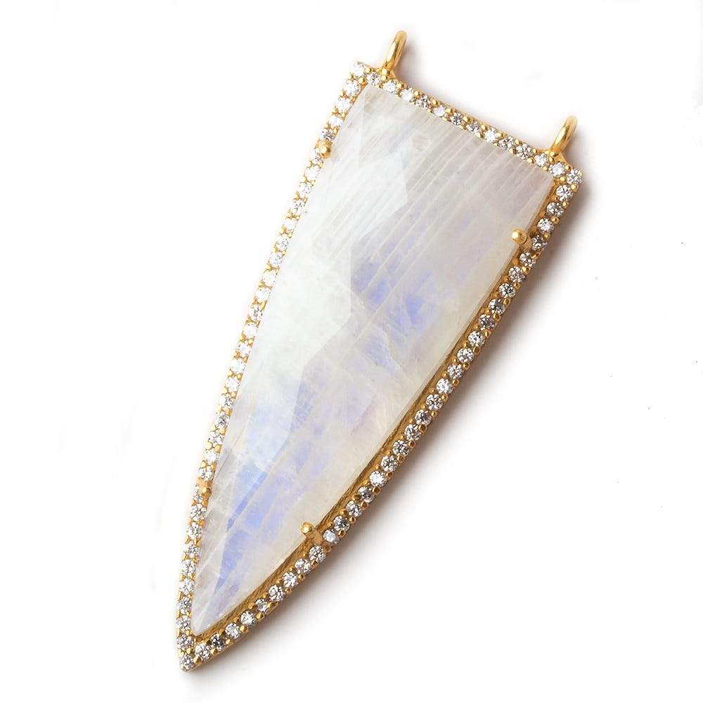 46x18mm Vermeil CZ Bezel Rainbow Moonstone Point 2 Ring Pendant 1 piece
