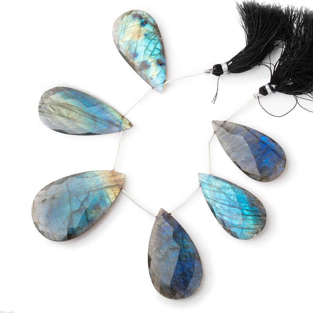 46x23-54x32mm Labradorite Faceted Pear Beads 6 inch 6 pieces AA