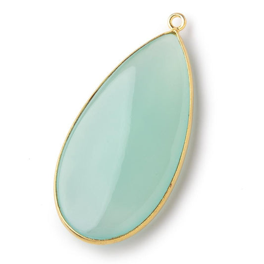 46x23mm Vermeil Bezel Seafoam Chalcedony Plain Pear Pendant 1 piece