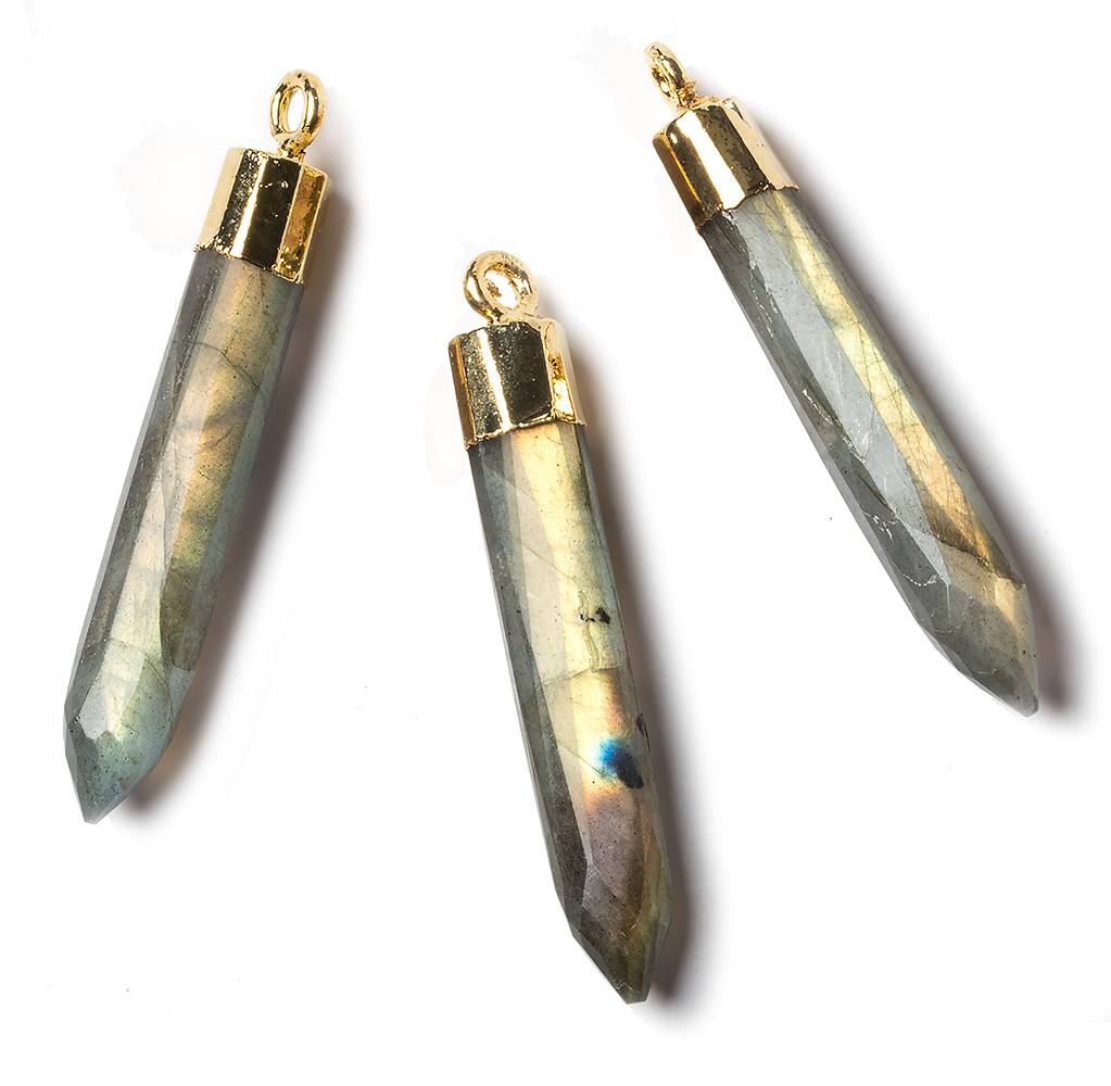 46x6mm Gold Leafed Labradorite Spike focal bead 1 piece