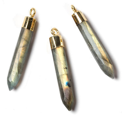 46x6mm Gold Leafed Labradorite Spike focal bead 1 piece