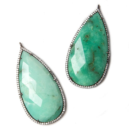 47.5x26mm Black Gold Bezeled White CZ & Chrysoprase Pear Pendant 1 pc