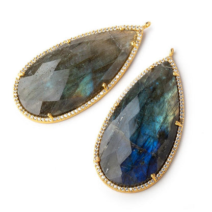 47.5x26mm Vermeil Bezeled White CZ & Labradorite Pear Pendant 1 pc