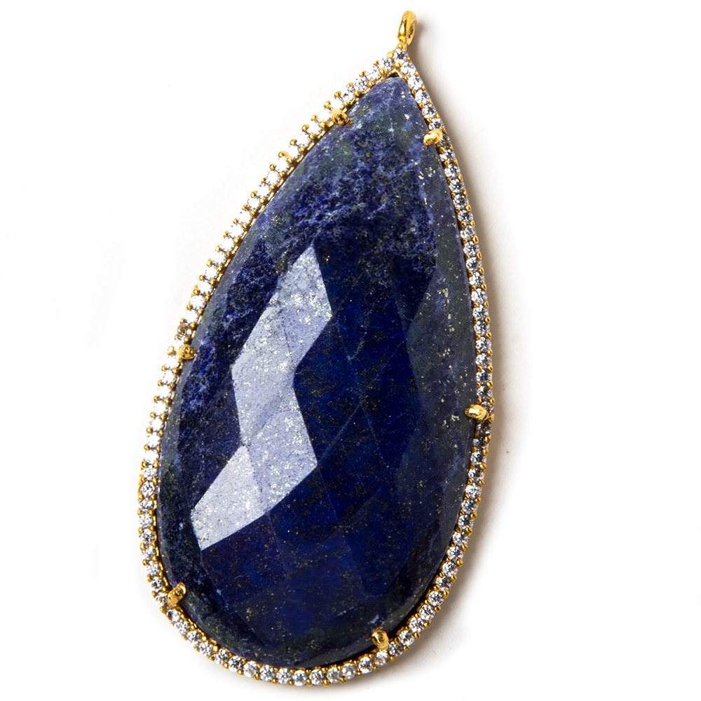 47.5x26mm Vermeil Bezeled White CZ & Lapis Lazuli Pear Pendant 1 pc