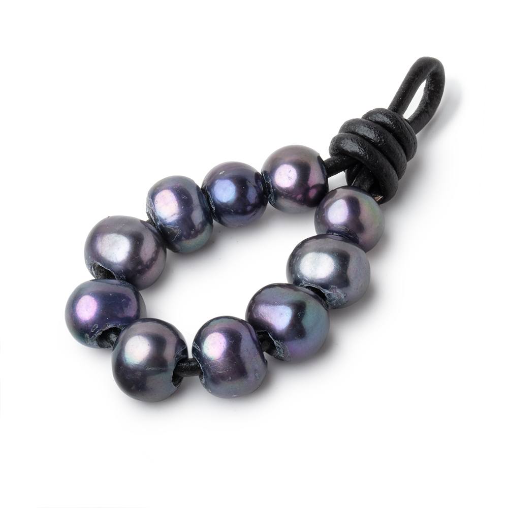 8-9mm Navy Peacock Large Hole Off Round Pearls Set of 10